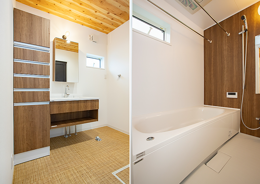 銭湯のような洗面室と落ち着く浴室｜京都・滋賀の注文住宅 天然木の家