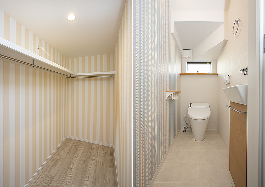 ストライプ型のウォークインクローゼットとトイレ｜京都・滋賀の注文住宅 天然木の家