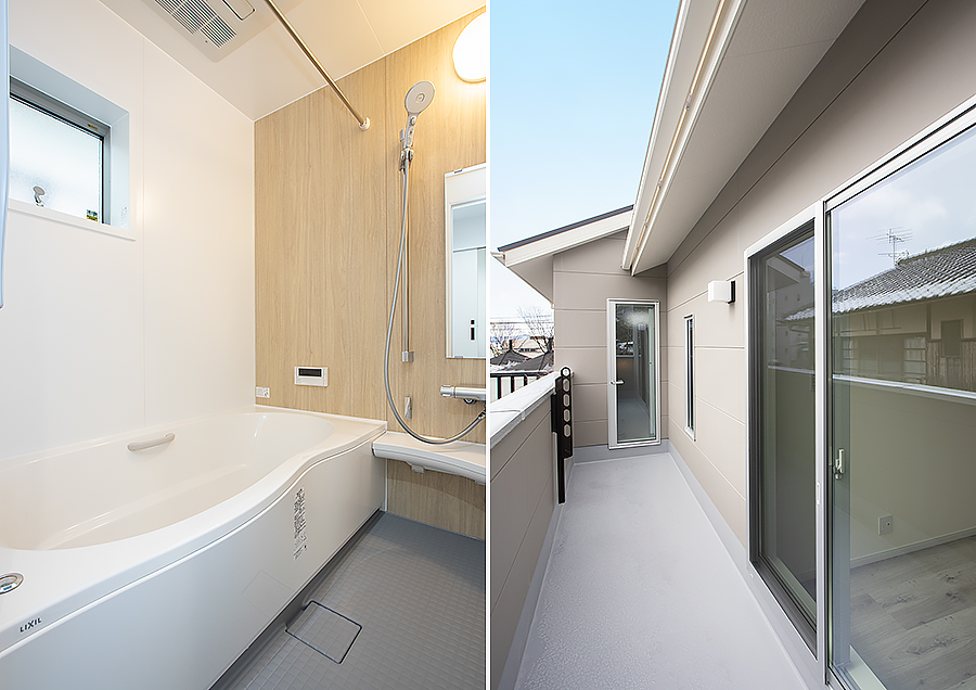 浴室乾燥機付きの浴室とバルコニー｜京都・滋賀の注文住宅 天然木の家