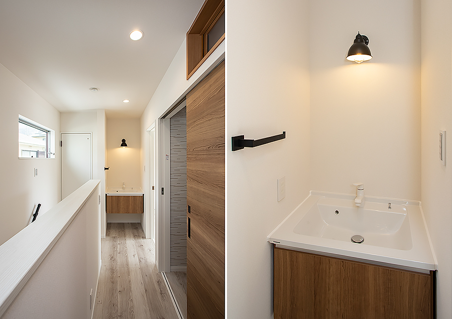 2階の廊下には手洗いカウンターを設置｜京都・滋賀の注文住宅 天然木の家
