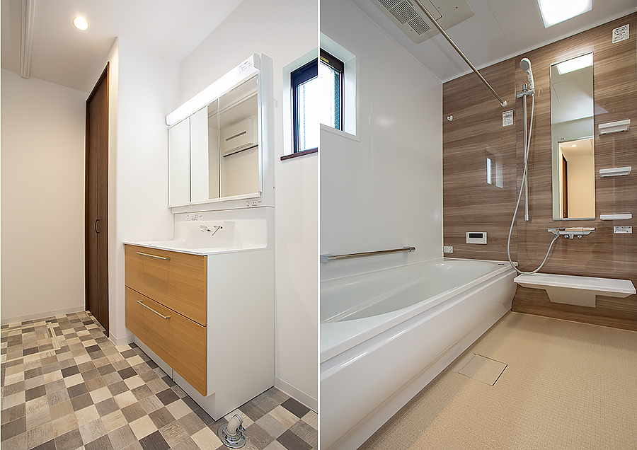 洗濯物を干せる洗面室と浴室｜京都・滋賀の注文住宅 天然木の家