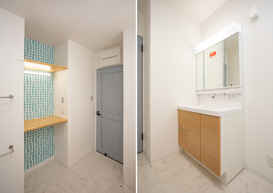洗面室にはワークスペースを設置｜京都・滋賀の注文住宅 天然木の家