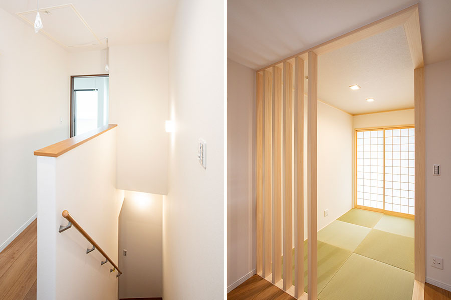 明るい光が差し込む和室と階段｜京都・滋賀の注文住宅 天然木の家