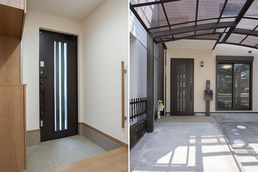 玄関は車いすが通れるようにスロープ使用｜京都・滋賀の注文住宅 天然木の家