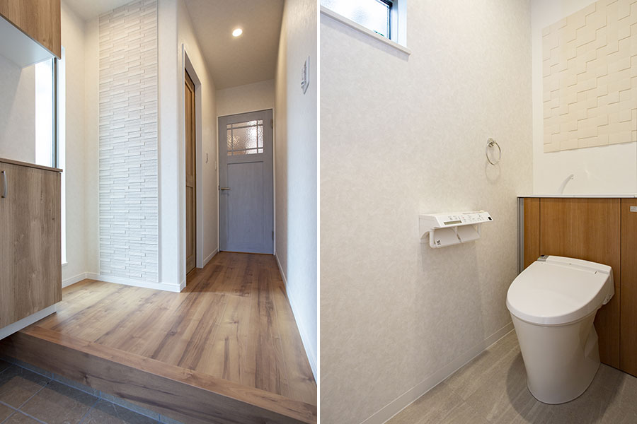玄関とトイレには調湿機能のあるエコカラットを採用｜京都・滋賀の注文住宅 天然木の家