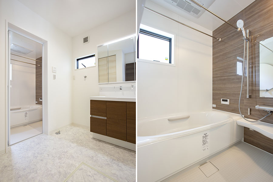洗面室は広めにとりランドリールームとして使用できる｜京都・滋賀の注文住宅 天然木の家